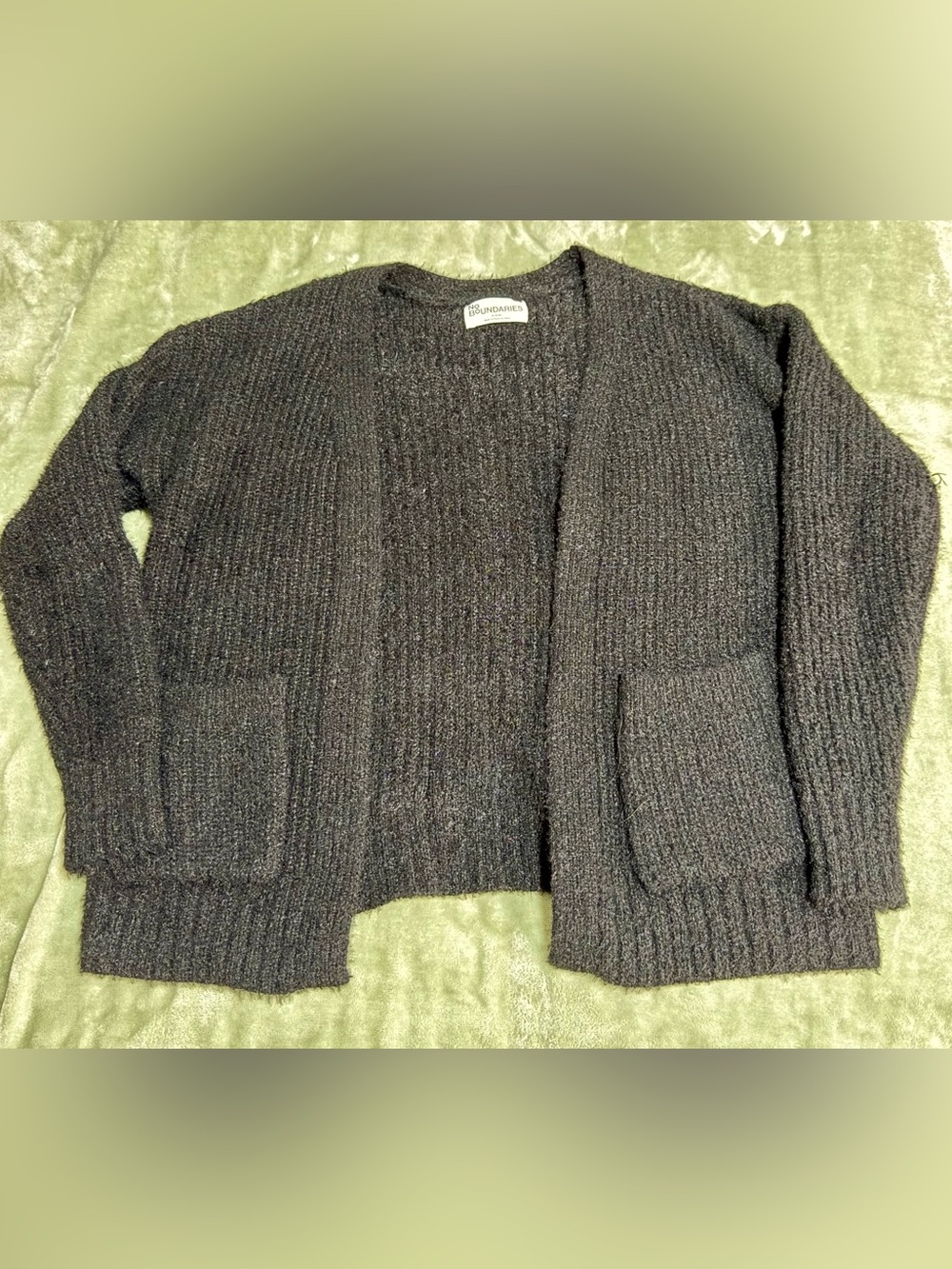 Y2K Vibes No Boundaries Fuzzy Shag Black Cardigan- Size Medium